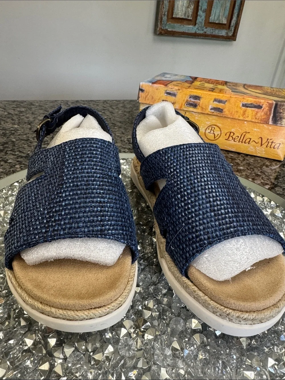 Bella Vita Navy Woven Espadrille Slingback Sandals NEW 7.5